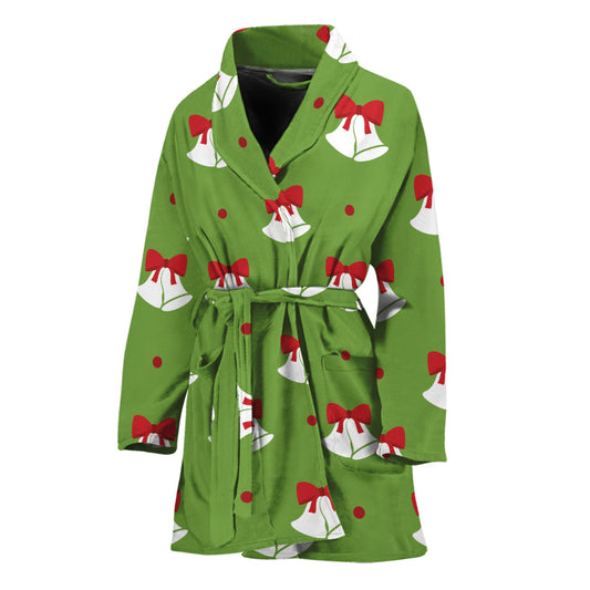 Merry Christmas Bells Pattern Print Women's Bathrobe