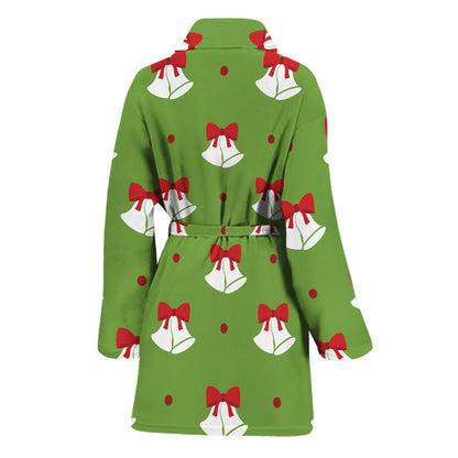 Merry Christmas Bells Pattern Print Women's Bathrobe
