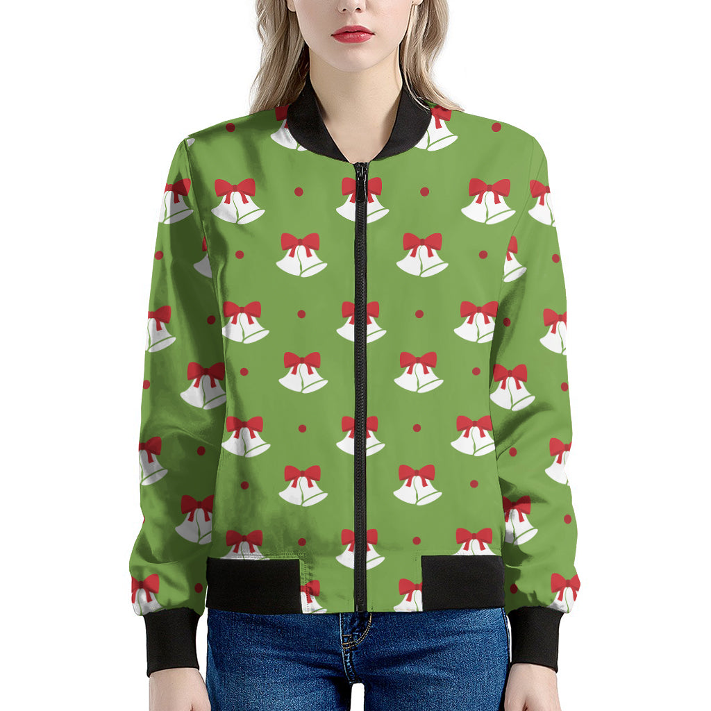 Merry Christmas Bells Pattern Print Women's Bomber Jacket