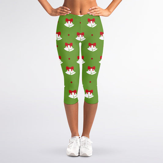 Merry Christmas Bells Pattern Print Women's Capri Leggings