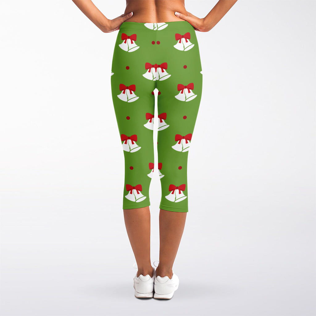 Merry Christmas Bells Pattern Print Women's Capri Leggings
