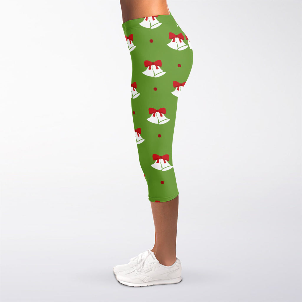 Merry Christmas Bells Pattern Print Women's Capri Leggings
