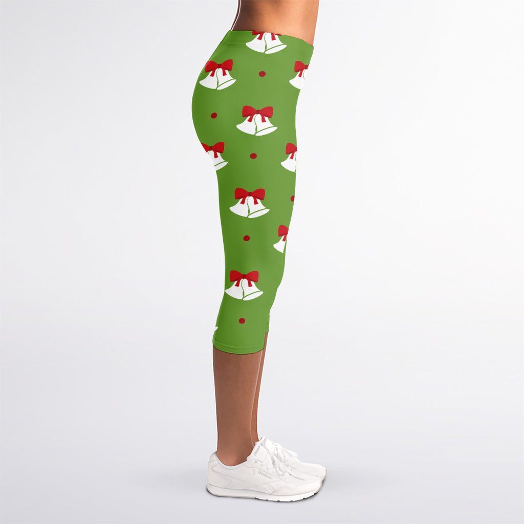 Merry Christmas Bells Pattern Print Women's Capri Leggings