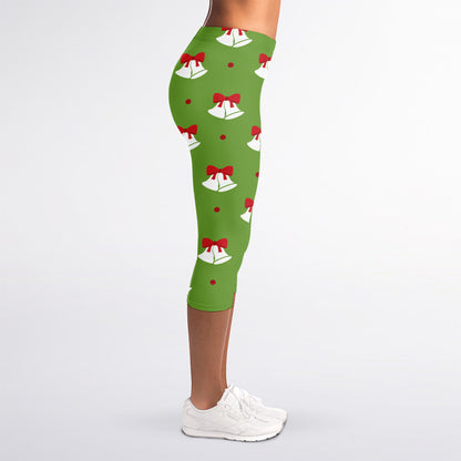 Merry Christmas Bells Pattern Print Women's Capri Leggings