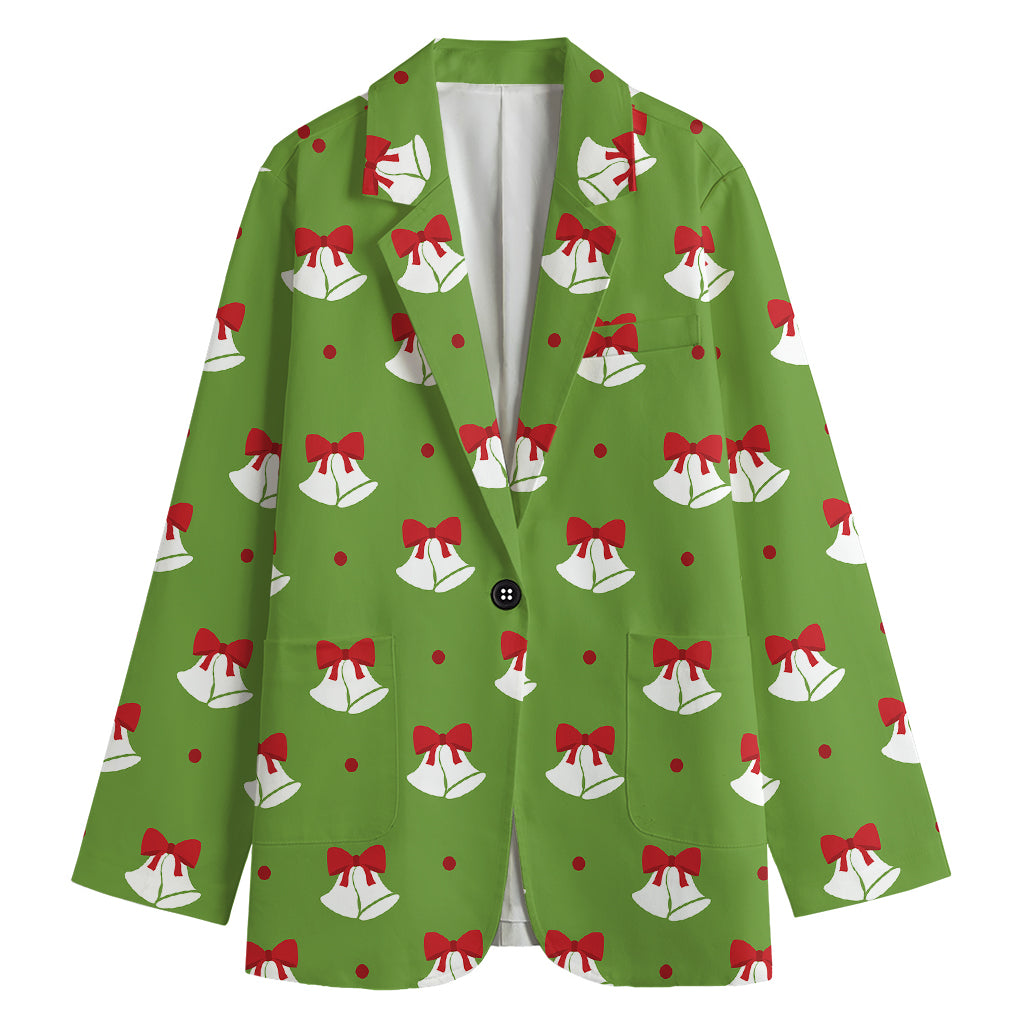 Merry Christmas Bells Pattern Print Women's Cotton Blazer