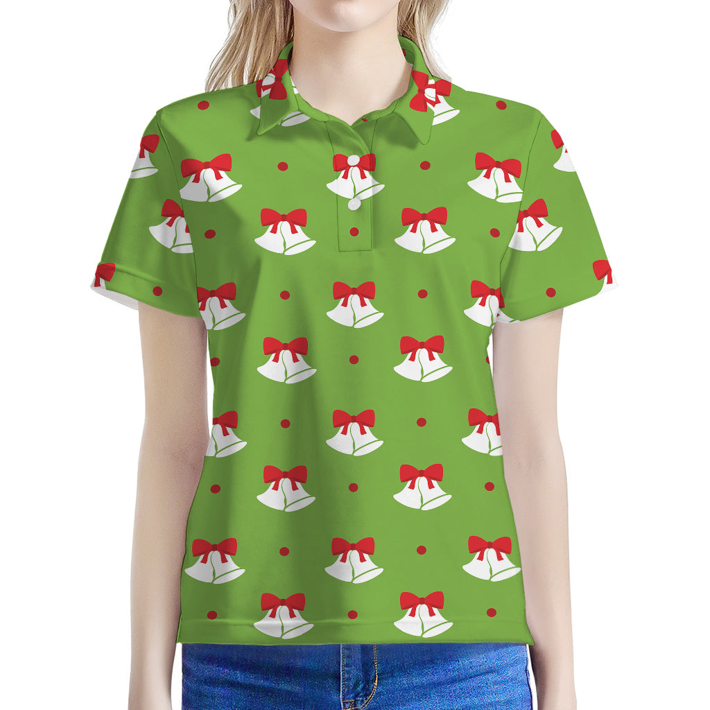 Merry Christmas Bells Pattern Print Women's Polo Shirt