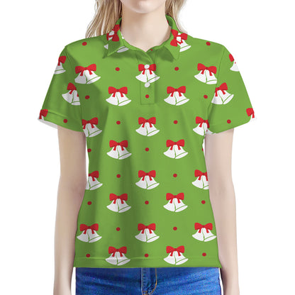 Merry Christmas Bells Pattern Print Women's Polo Shirt