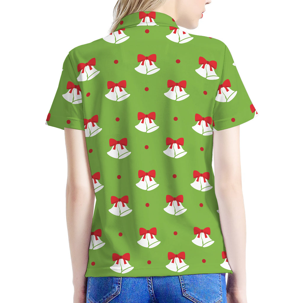Merry Christmas Bells Pattern Print Women's Polo Shirt