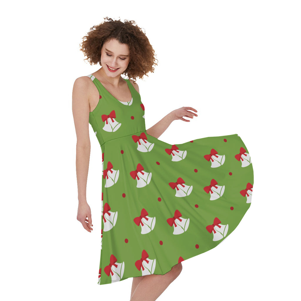 Merry Christmas Bells Pattern Print Women's Sleeveless Dress