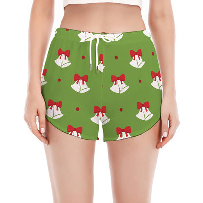 Merry Christmas Bells Pattern Print Women's Split Running Shorts