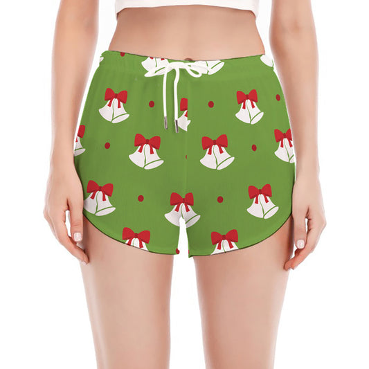 Merry Christmas Bells Pattern Print Women's Split Running Shorts