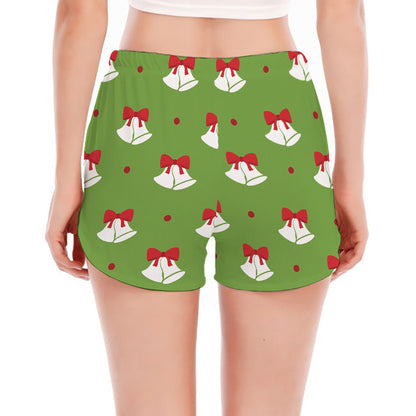 Merry Christmas Bells Pattern Print Women's Split Running Shorts