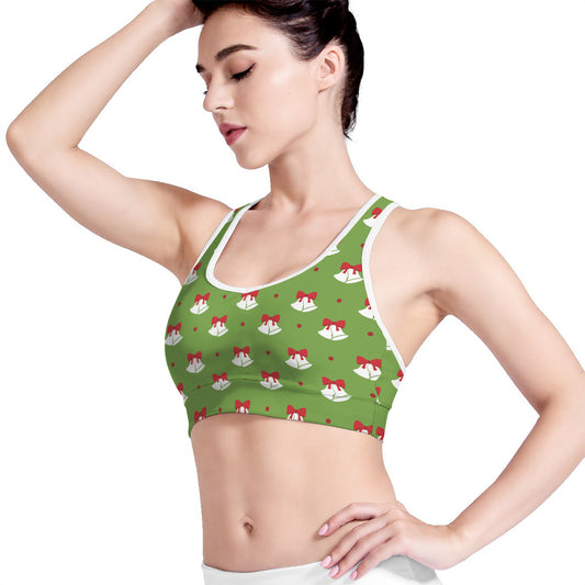 Merry Christmas Bells Pattern Print Women's Sports Bra