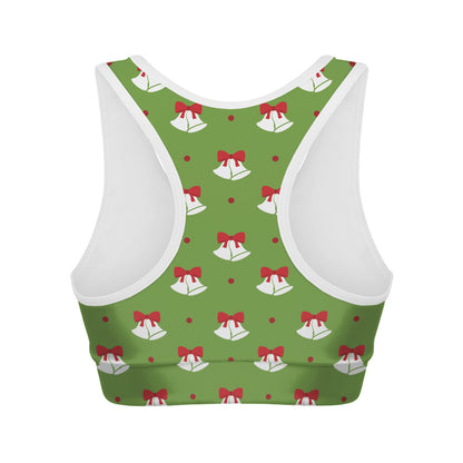 Merry Christmas Bells Pattern Print Women's Sports Bra
