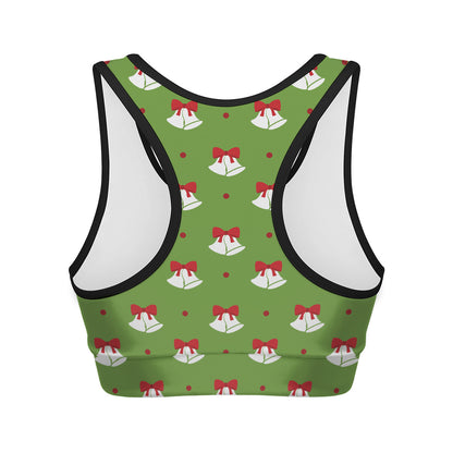 Merry Christmas Bells Pattern Print Women's Sports Bra