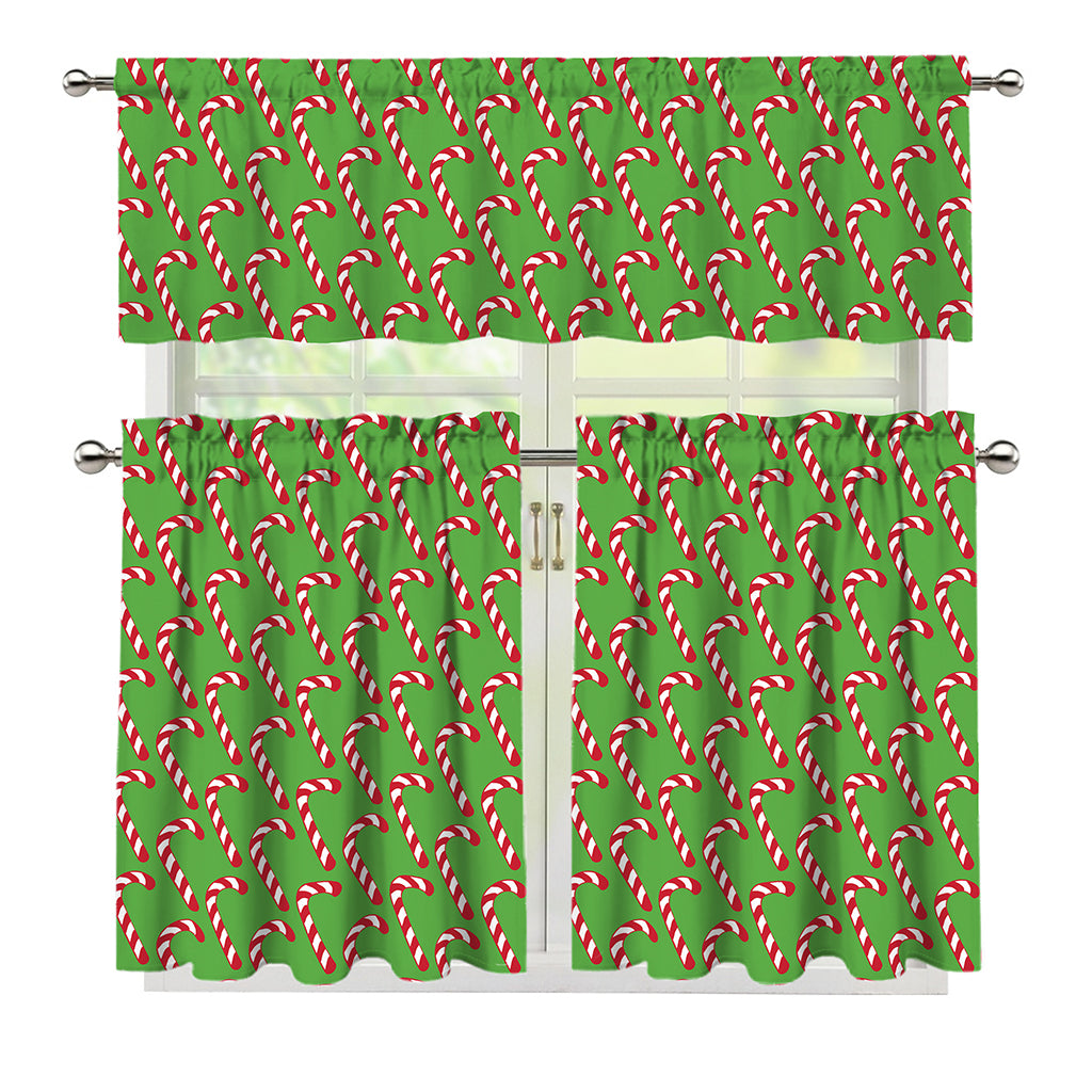 Merry Christmas Candy Cane Pattern Print 3 Piece Kitchen Curtains