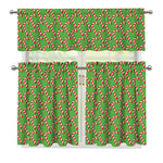 Merry Christmas Candy Cane Pattern Print 3 Piece Kitchen Curtains