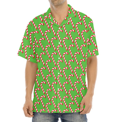 Merry Christmas Candy Cane Pattern Print Aloha Shirt