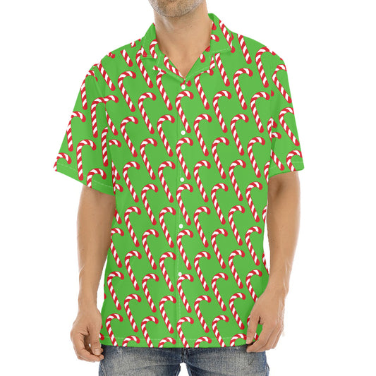 Merry Christmas Candy Cane Pattern Print Aloha Shirt