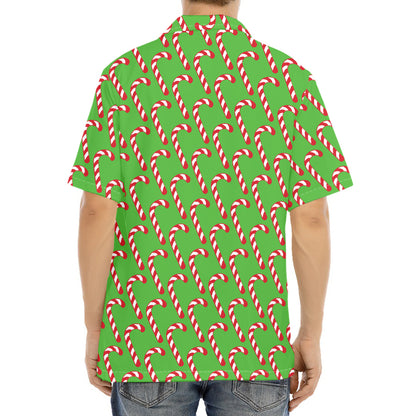 Merry Christmas Candy Cane Pattern Print Aloha Shirt