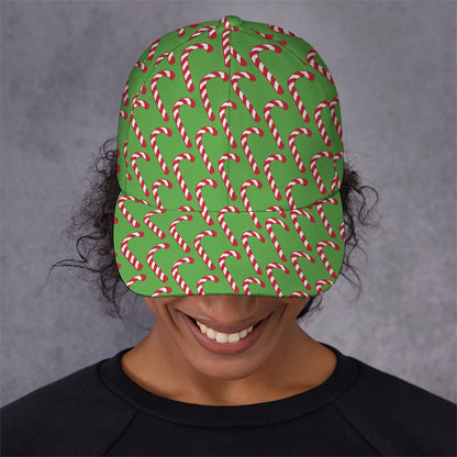 Merry Christmas Candy Cane Pattern Print Baseball Cap