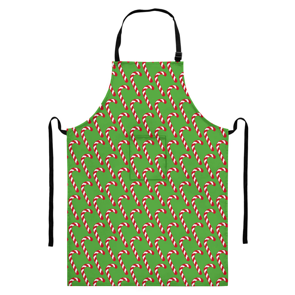 Merry Christmas Candy Cane Pattern Print Bib Apron With Pocket