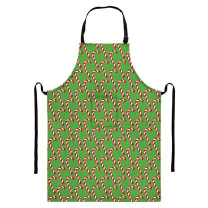 Merry Christmas Candy Cane Pattern Print Bib Apron With Pocket