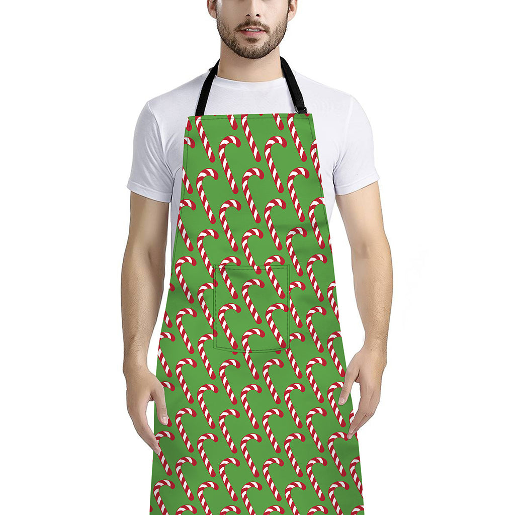 Merry Christmas Candy Cane Pattern Print Bib Apron With Pocket