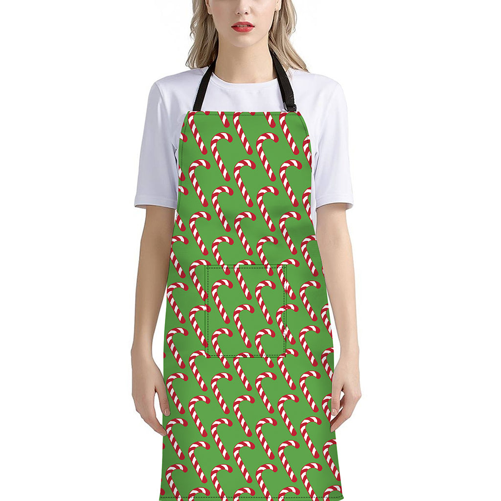 Merry Christmas Candy Cane Pattern Print Bib Apron With Pocket