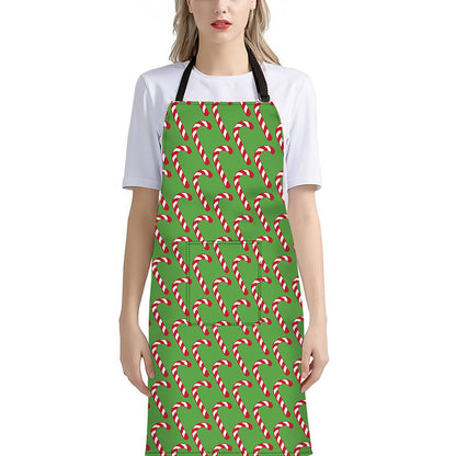 Merry Christmas Candy Cane Pattern Print Bib Apron With Pocket