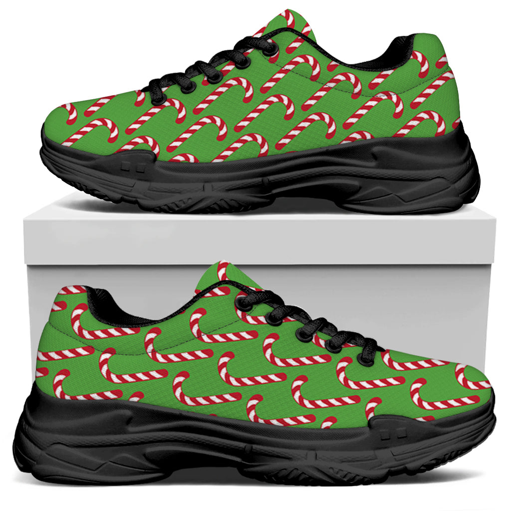 Merry Christmas Candy Cane Pattern Print Black Chunky Shoes