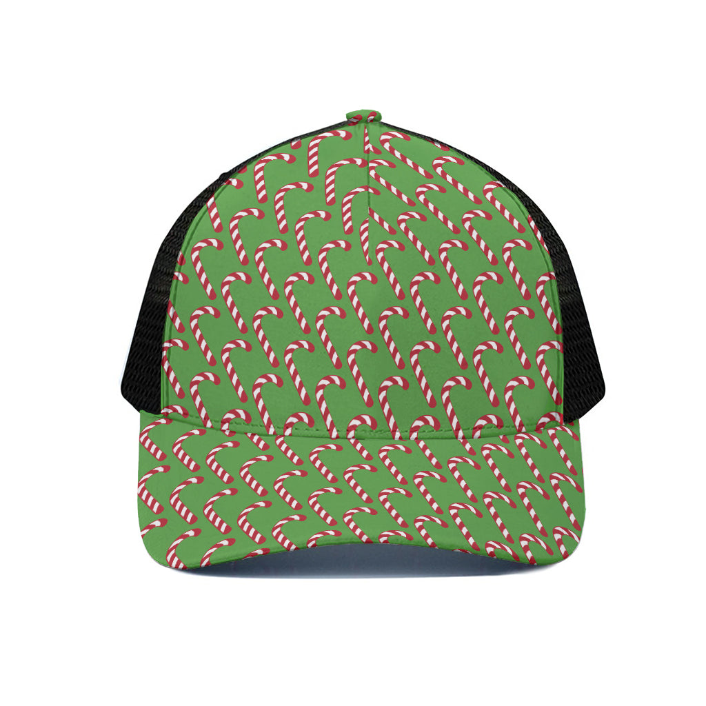 Merry Christmas Candy Cane Pattern Print Black Mesh Trucker Cap