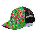 Merry Christmas Candy Cane Pattern Print Black Mesh Trucker Cap