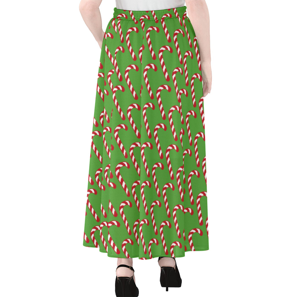 Merry Christmas Candy Cane Pattern Print Chiffon Maxi Skirt