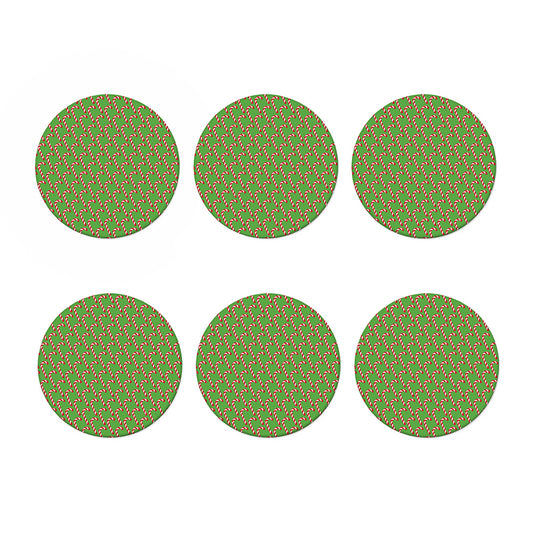 Merry Christmas Candy Cane Pattern Print Coaster Set