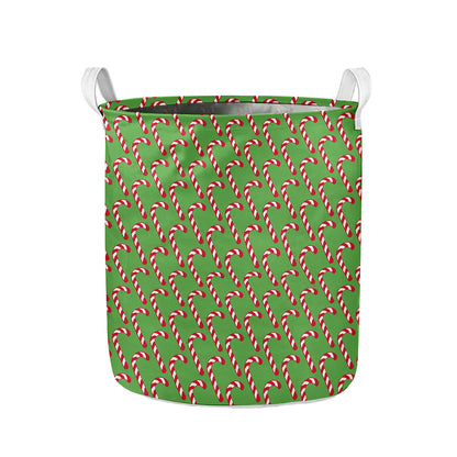Merry Christmas Candy Cane Pattern Print Collapsible Laundry Basket