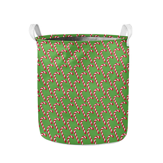 Merry Christmas Candy Cane Pattern Print Collapsible Laundry Basket