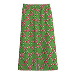 Merry Christmas Candy Cane Pattern Print Cotton Front Slit Maxi Skirt