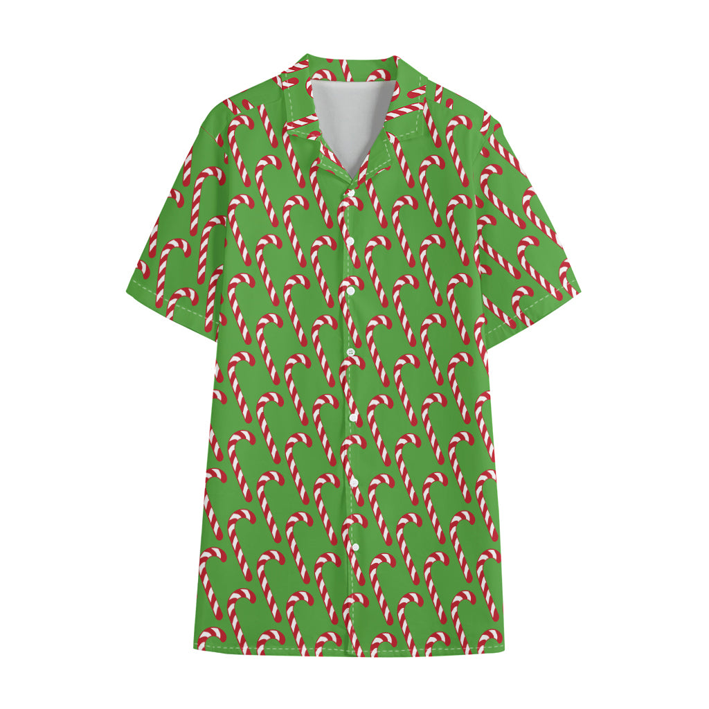 Merry Christmas Candy Cane Pattern Print Cotton Hawaiian Shirt