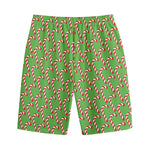 Merry Christmas Candy Cane Pattern Print Cotton Shorts