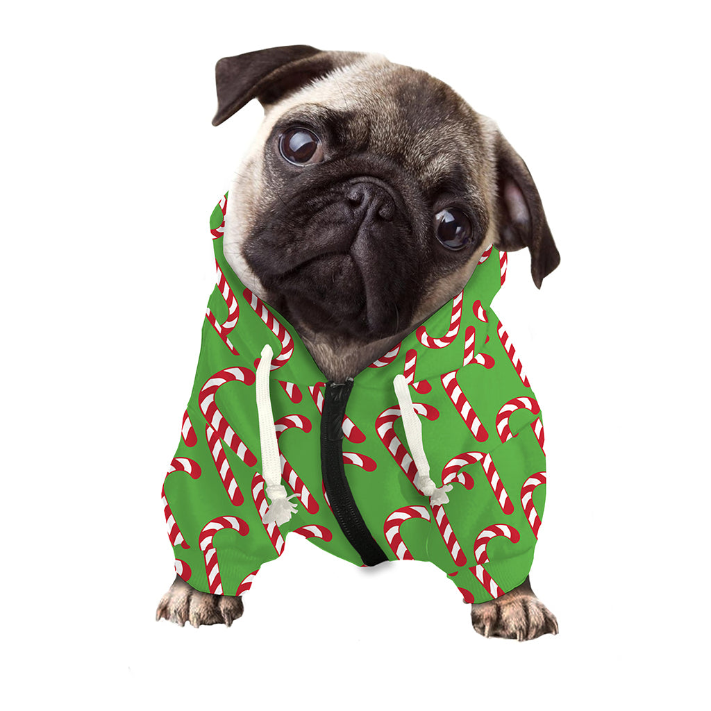 Merry Christmas Candy Cane Pattern Print Dog Zip Up Hoodie
