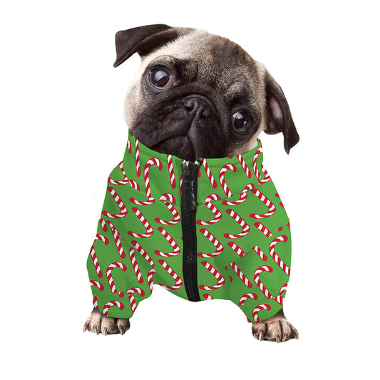 Merry Christmas Candy Cane Pattern Print Dog Zip Up Jacket