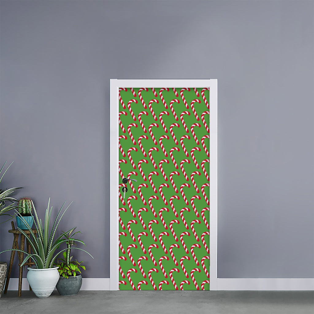 Merry Christmas Candy Cane Pattern Print Door Sticker