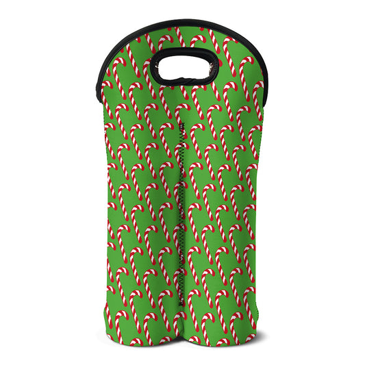 Merry Christmas Candy Cane Pattern Print Double Neoprene Wine Tote
