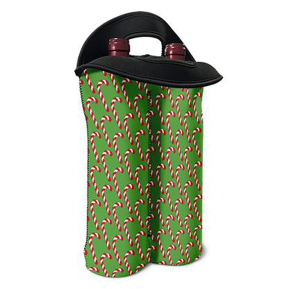 Merry Christmas Candy Cane Pattern Print Double Neoprene Wine Tote