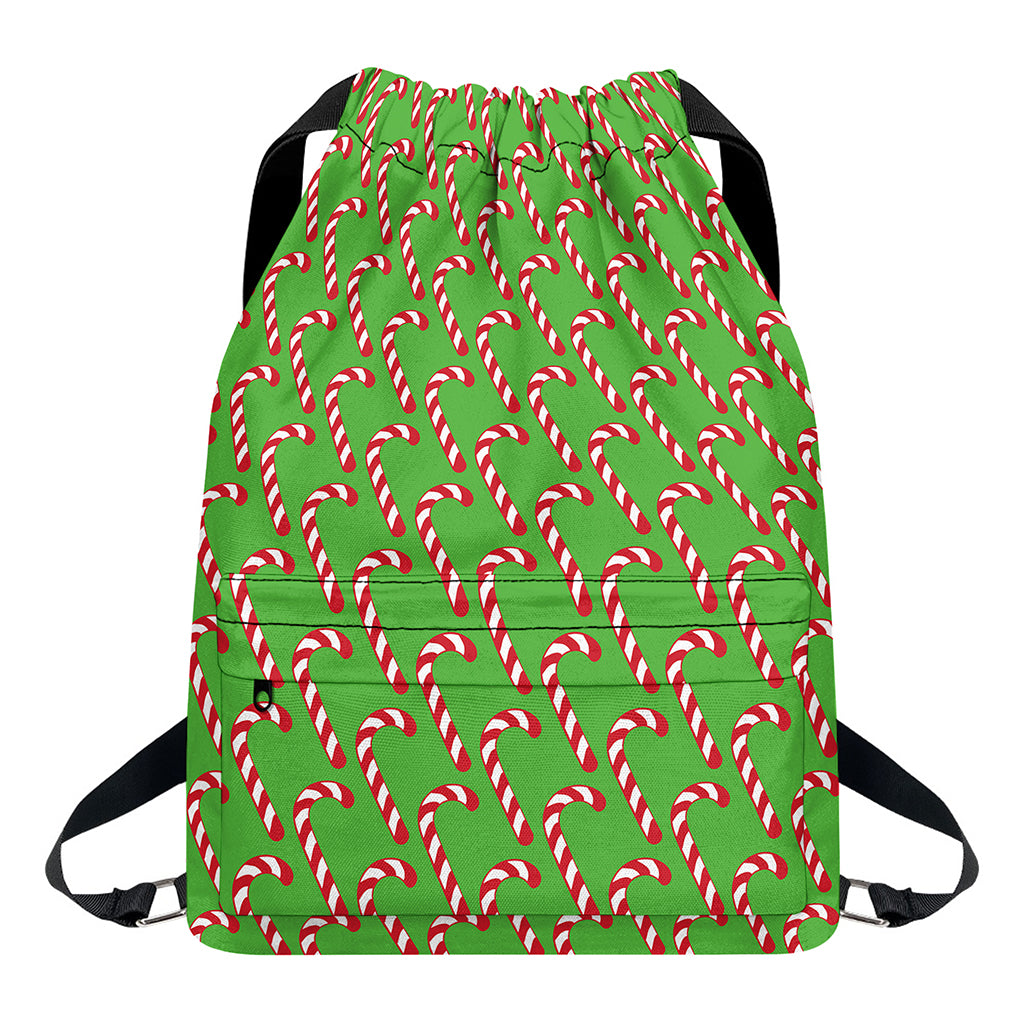 Merry Christmas Candy Cane Pattern Print Drawstring Backpack