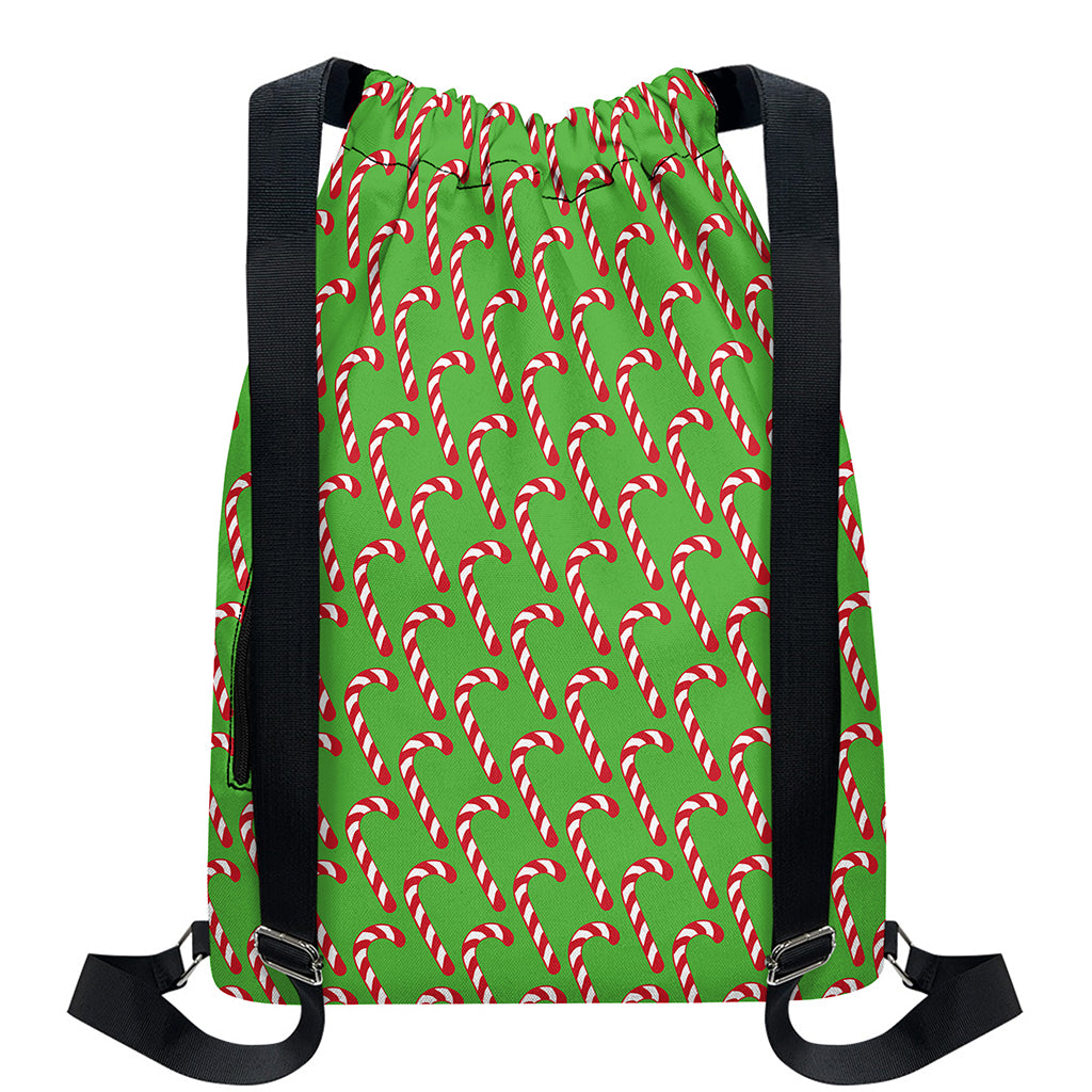 Merry Christmas Candy Cane Pattern Print Drawstring Backpack