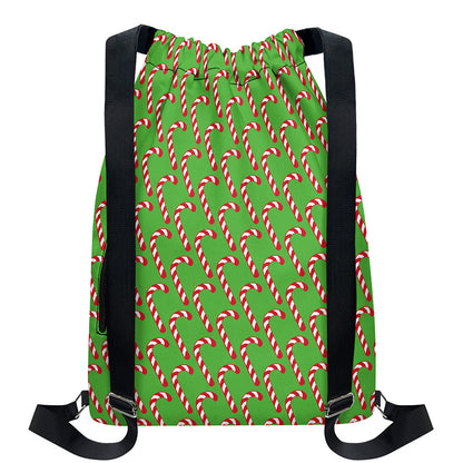 Merry Christmas Candy Cane Pattern Print Drawstring Backpack