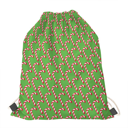 Merry Christmas Candy Cane Pattern Print Drawstring Bag