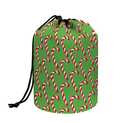 Merry Christmas Candy Cane Pattern Print Drawstring Makeup Bag